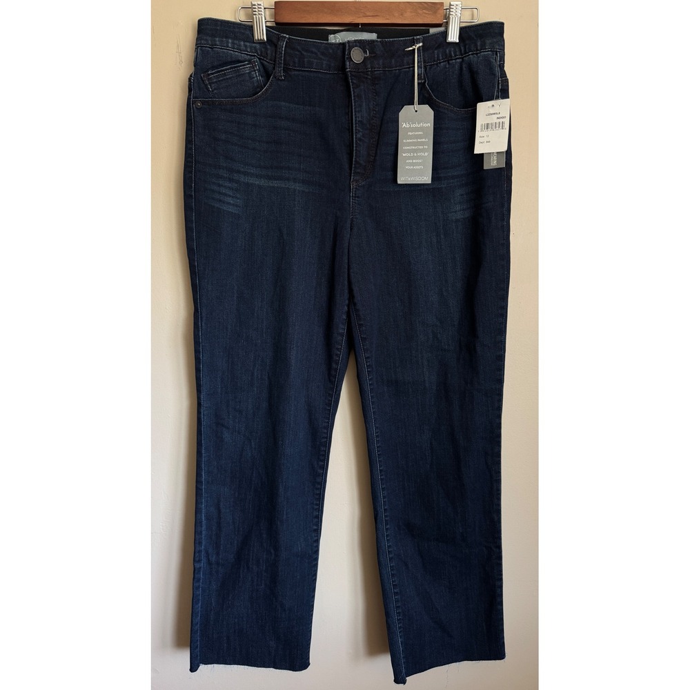 Wit & Wisdom Ab-solution Straight Leg Jeans Womens 12 Indigo Raw Hem High Rise